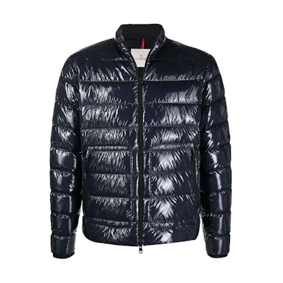 Moncler Agar Logo Shiny Puffer Jacket Navy - Unisex Functional Design. G10911A52O0053A5T