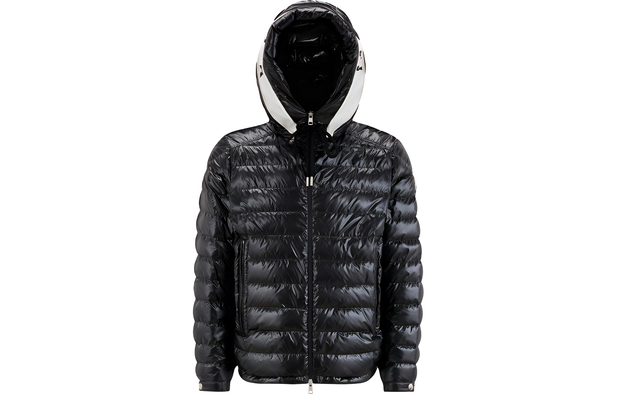 Moncler Akinari Short Down Jacket Black - Adjustable Hood Unisex Embroidered Logo. I10911A00009596J9999