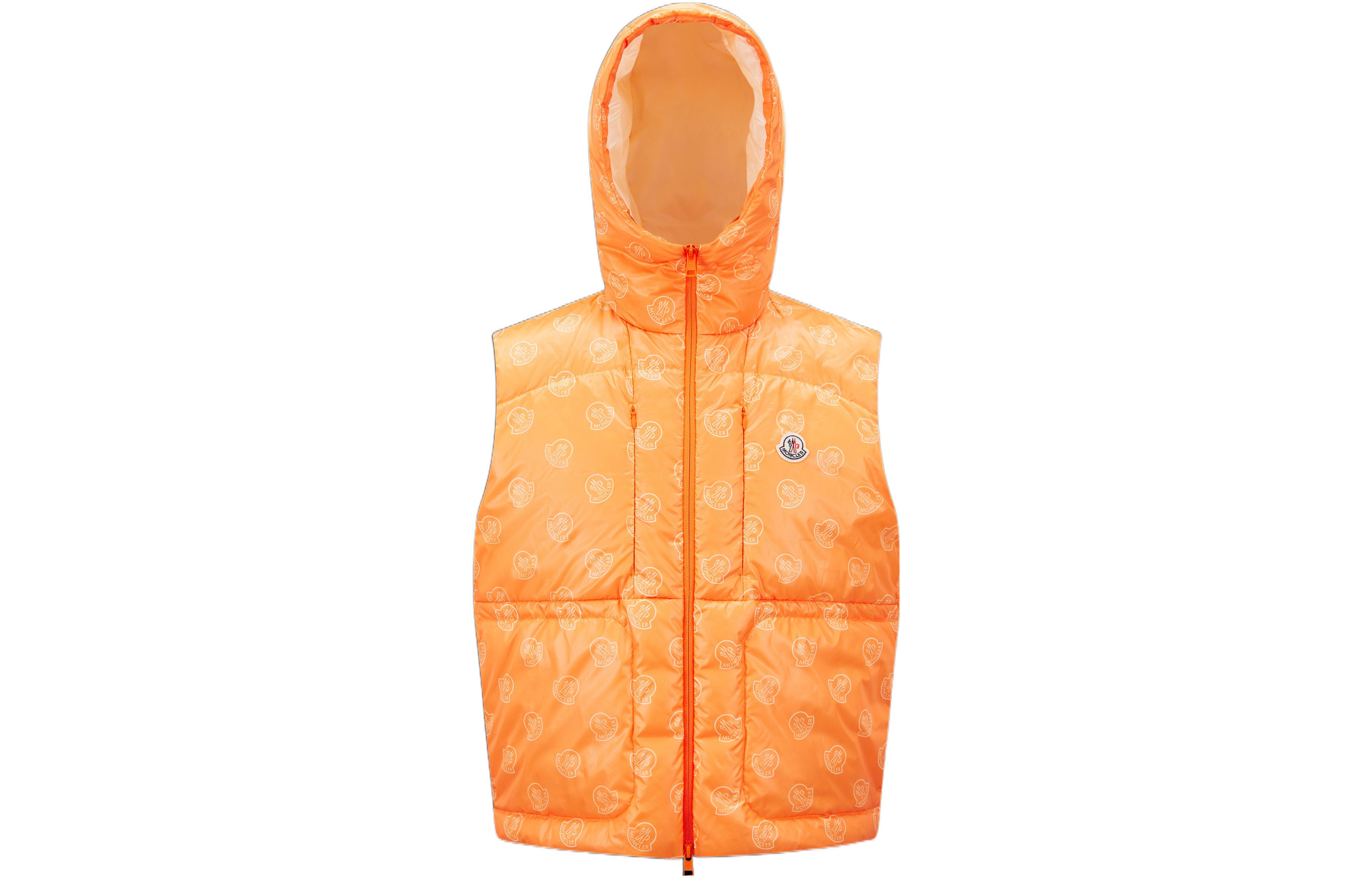 Moncler Alcarab SS23  Orange Sleeveless Zip Hoodie Vest with Logo Patch. I10911A00168M3001F30