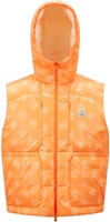 Moncler Alcarab SS23 Orange Sleeveless Zip Hoodie Vest with Logo Patch. I10911A00168M3001F30 Moncler Alcarab SS23 Orange Sleeveless Zip Hoodie Vest with Logo Patch. I10911A00168M3001F30