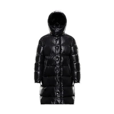 Moncler Alpine Goose Down Glossy Hooded Long Down Jacket Black Unisex 0911D50700C0081999