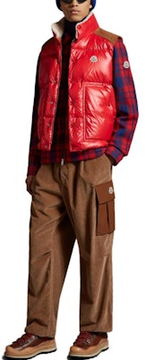 Moncler Ardeche Red Sleeveless Down Gilet Jacket with Stand Collar. I20911A00128595ZJ455 Lookbook Moncler Ardeche Red Sleeveless Down Gilet Jacket with Stand Collar. I20911A00128595ZJ455