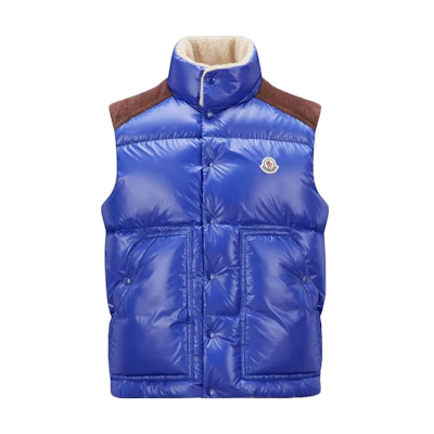 Moncler Ardeche Blue Unisex Down Gilet Vest with Zipper and Stand Collar I20911A00128595ZJ734