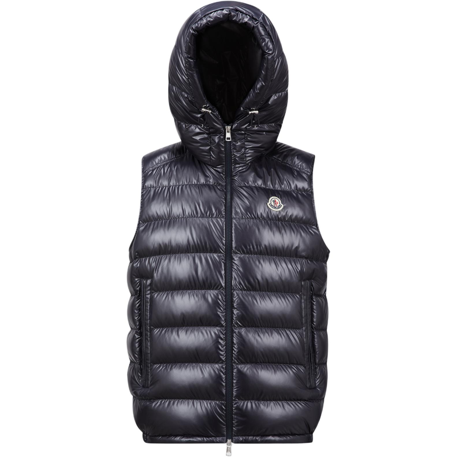 Moncler Barante FW24 Navy Blue Down Quilted Waterproof Hooded Unisex Vest. J20911A00062597EX779