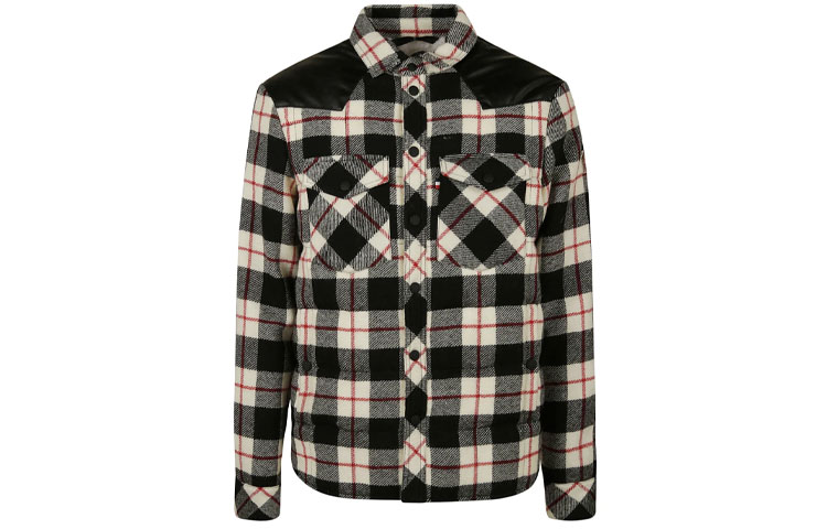 Moncler Beige Checkered Button-Up Jacket with Contrast Collar. 1A00001549UD999