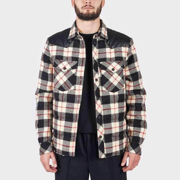 Shop Moncler Jaket Beige Kotak-Kotak dengan Kerah Kontras. 1A00001549UD999