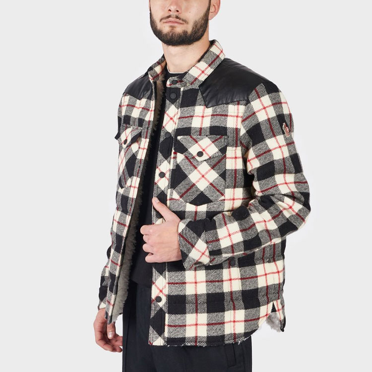 Details for Moncler Jaket Beige Kotak-Kotak dengan Kerah Kontras. 1A00001549UD999