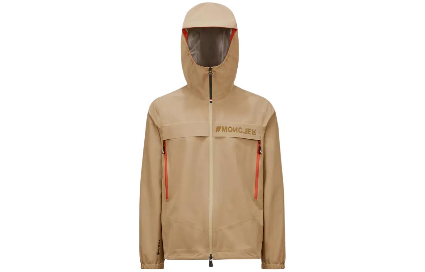 Moncler Beige Letter Print Hooded Zip-Up Jacket J10971A0001254AL5226
