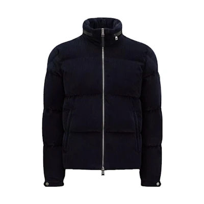 Moncler Besbre Navy Short Down Jacket with Zip and Stand Collar. I20911A00092549UU779