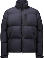 Moncler Besbre Unisex Navy Blue Short Puffer Jacket with Logo and Stand Collar. J20911A00200549SK779 Moncler Besbre Unisex Navy Blue Short Puffer Jacket with Logo and Stand Collar. J20911A00200549SK779