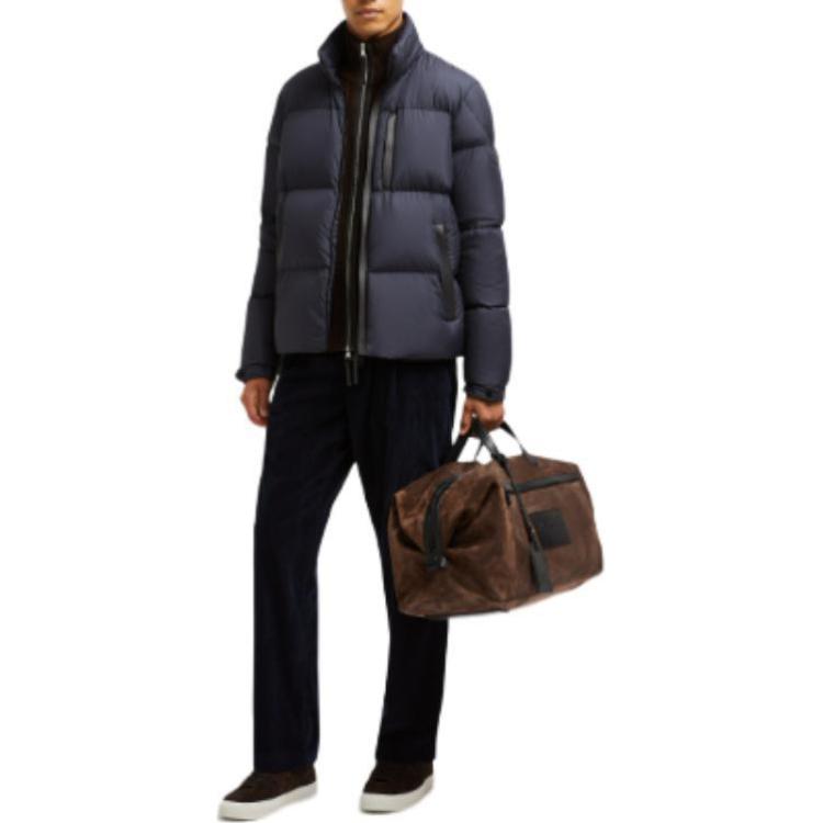 Lookbook Moncler Besbre Unisex Navy Blue Short Puffer Jacket with Logo and Stand Collar. J20911A00200549SK779