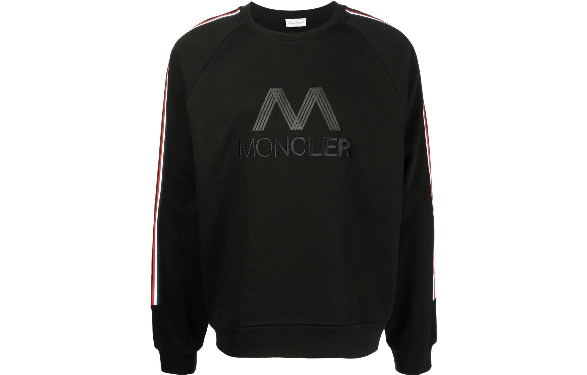 Moncler Black Cotton Crewneck Sweatshirt with Logo Embroidery 8G00050809LA99912BLACK
