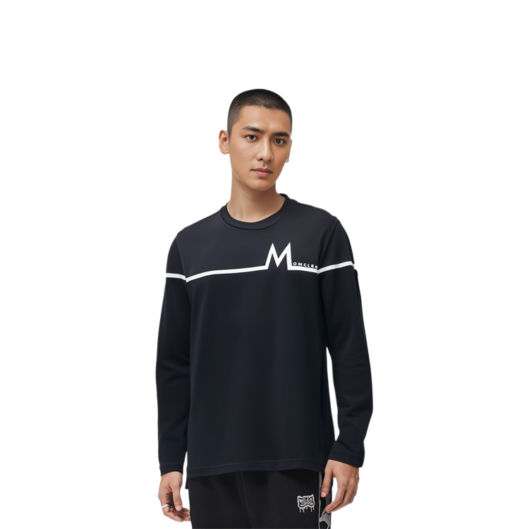 Purchase Moncler Black Crewneck Long Sleeve Regular T-Shirt FW22 H20918D000038390T999