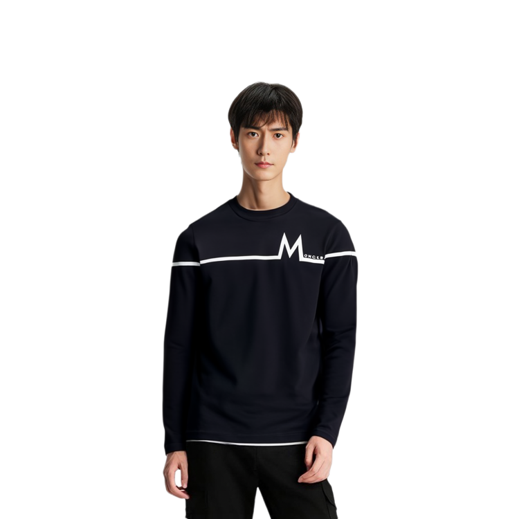 Cheap Moncler Black Crewneck Long Sleeve Regular T-Shirt FW22 H20918D000038390T999