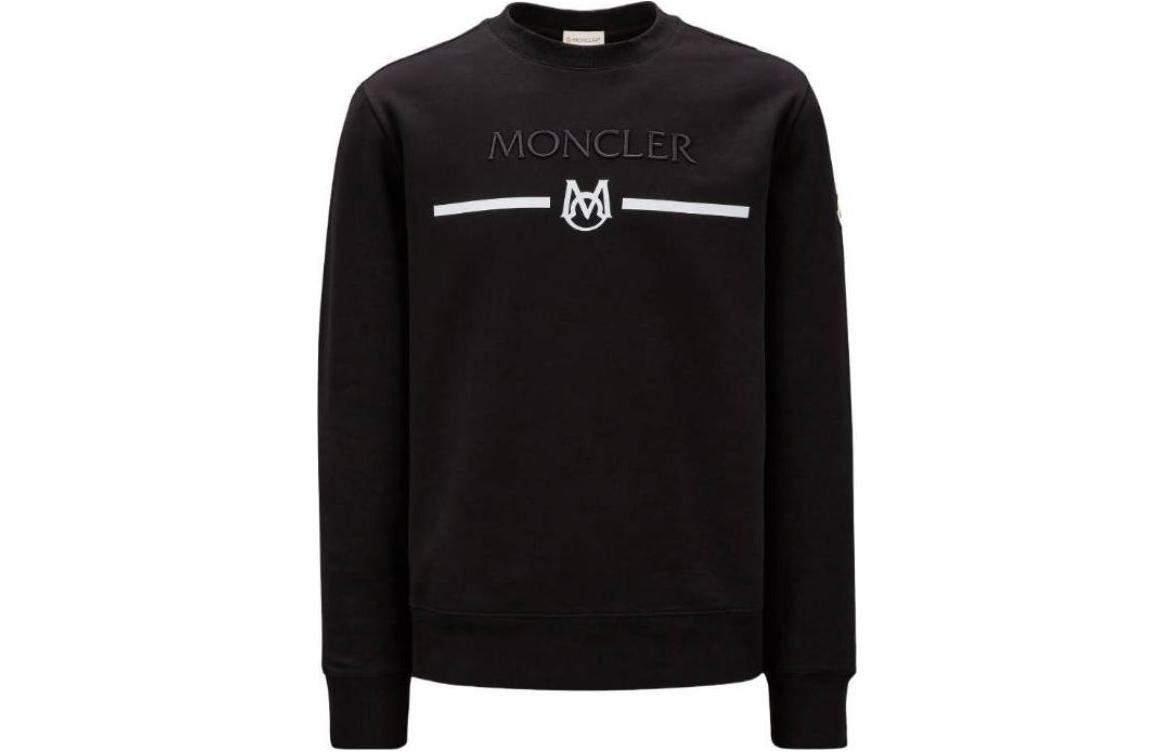 Moncler Black Crewneck Sweatshirt with Stripe Letter Print J10918G00074899WC999