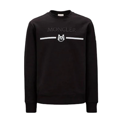 Moncler Black Crewneck Sweatshirt with Stripe Letter Print J10918G00074899WC999
