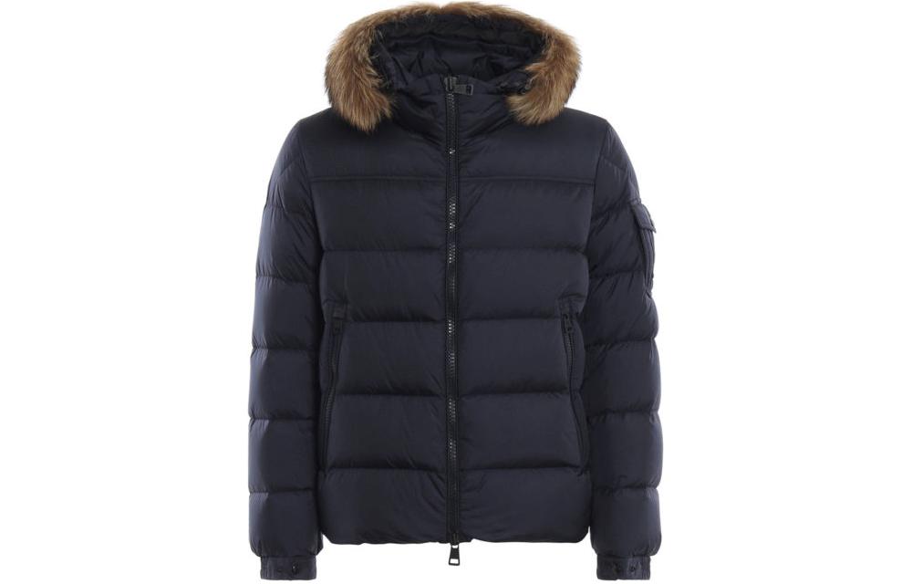Moncler Black Down Jacket with Fur Trim Hood and Zipper E2091413782553227742
