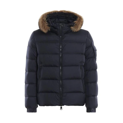 Moncler Black Down Jacket with Fur Trim Hood and Zipper E2091413782553227742