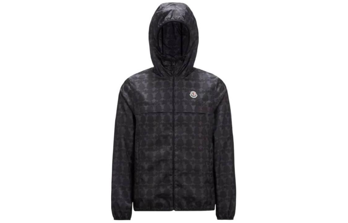 Moncler Black Hooded All-Over Print Zip-Up Logo Jacket J10911A00151597KPF99