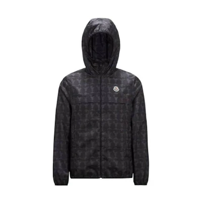 Moncler Black Hooded All-Over Print Zip-Up Logo Jacket J10911A00151597KPF99