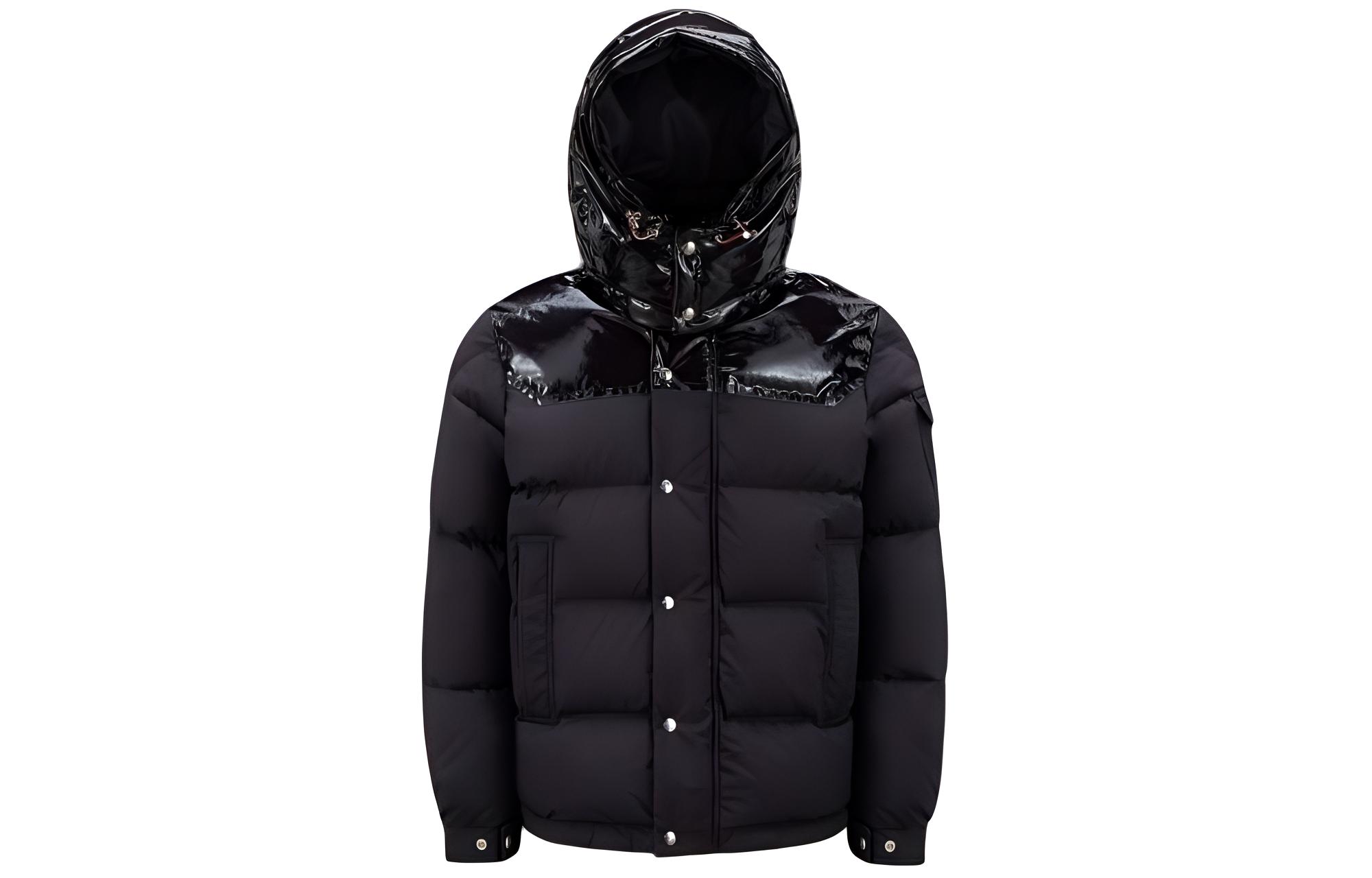 Moncler Black Hooded Puffer Jacket with Logo and Zip Front H20911A001205965Q776