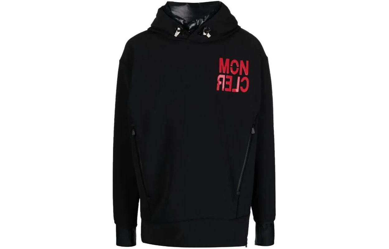 Moncler Black Hoodie - Letter Print Pullover Casual Long Sleeve G20978G0000580280