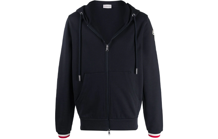 Moncler Black Hoodie Jacket with Striped Trim and Zipper F10918G74200V8007