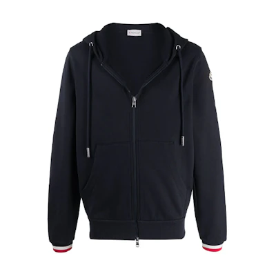 Moncler Black Hoodie Jacket with Striped Trim and Zipper F10918G74200V8007