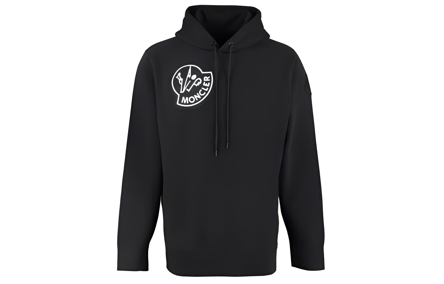 Moncler Black Hoodie with Logo Patch Embroidery 8G00006809KX999