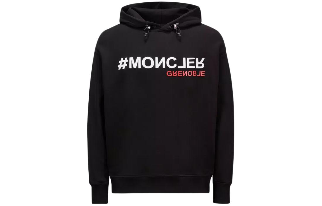 Moncler Black Hoodie with Logo Print and Long Sleeves J10978G000108098U999