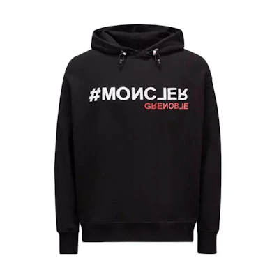 Moncler Black Hoodie with Logo Print and Long Sleeves J10978G000108098U999