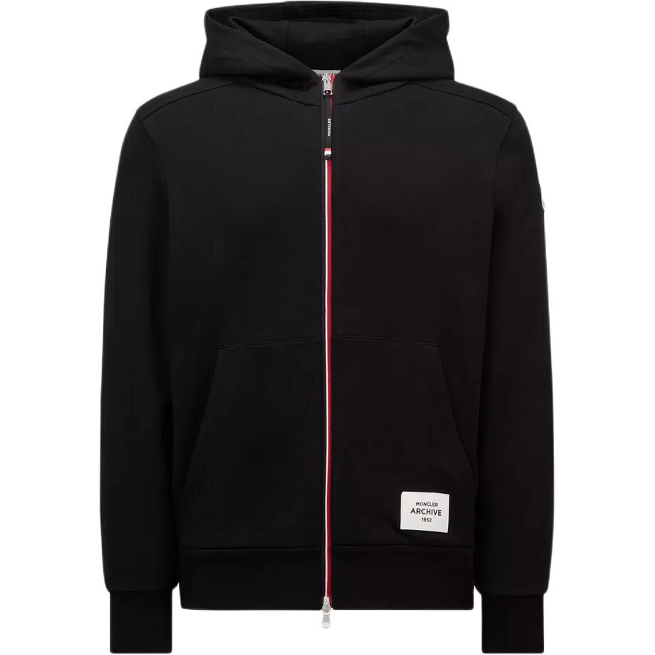 Moncler Black Logo Patch Zip-Up Hoodie with Drop Shoulder Design J20918G0000489A8F999