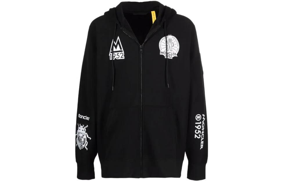 Moncler Black Logo Print Hoodie Casual Sweatshirt Jacket G20928G00003809KX999
