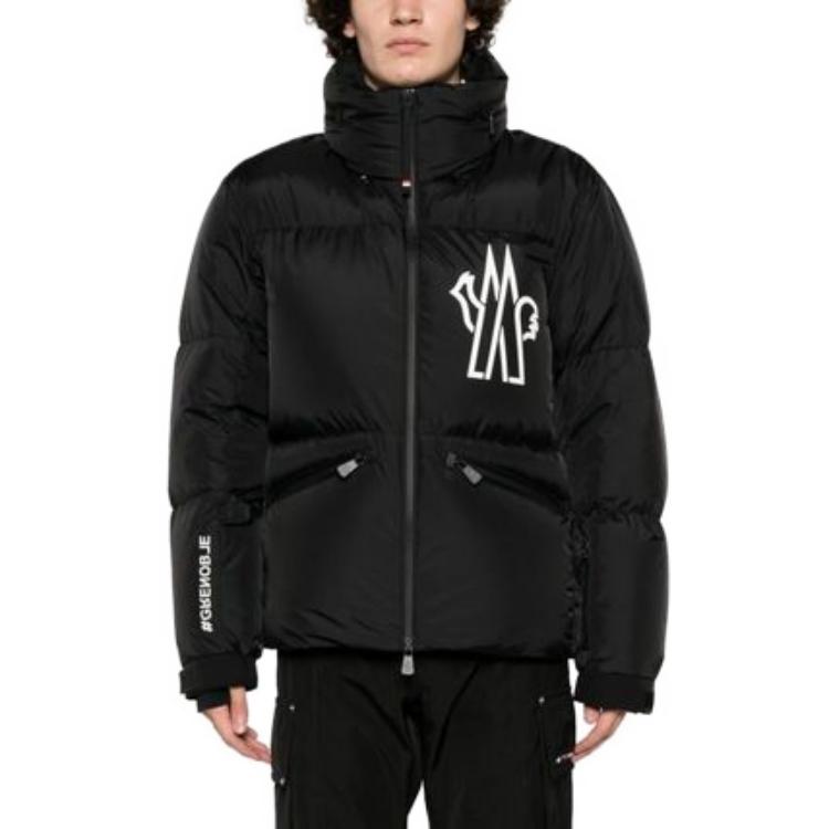 Purchase 몽클레르 블랙 로고 스탠드 칼라 풀집 다운 자켓 I20971A000235399E-999