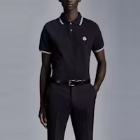 Shop Moncler 黑色條紋標誌短袖POLO衫 8A0001084556999