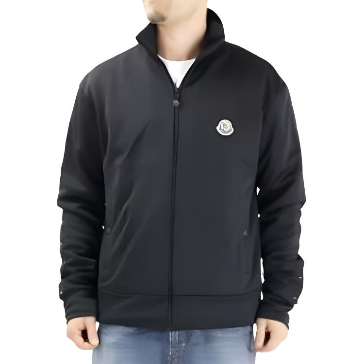 Moncler Black Logo Zip-Up Jacket with Stand Collar and Long Sleeves POIZON240513237