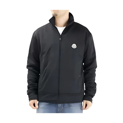 Moncler Black Logo Zip-Up Jacket with Stand Collar and Long Sleeves POIZON240513237