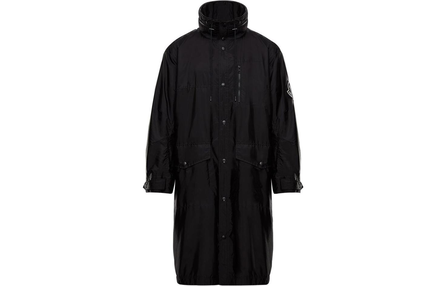 Moncler Black Mid-Length Jacket with High Collar and Hidden Button Closure 421050554155GREG999