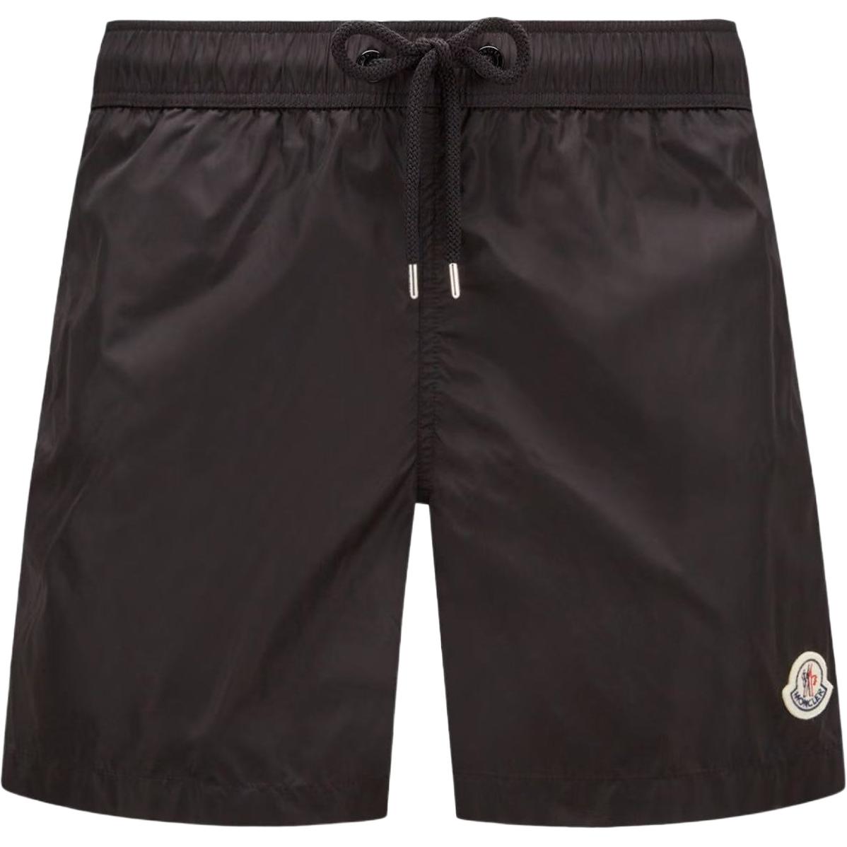 Moncler Black Mid-Waist Shorts with Logo Patch and Drawstring. G10912C7080053326999