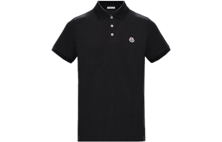 Moncler Black Polo Shirt with Pearl Buttons and Subtle Logo. 0918A7070084556999