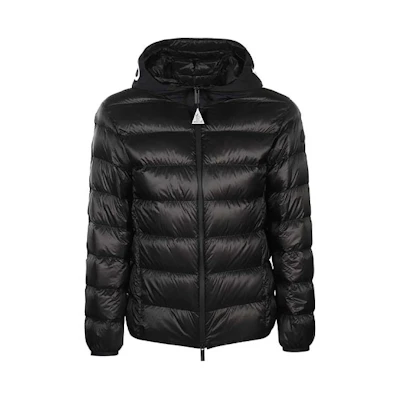 Moncler Black Quilted Down Jacket with Logo Print Sleeve Patch 1A1230053279999