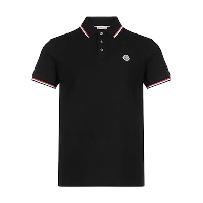 Moncler Black Short Sleeve Polo Shirt with Cuff Stripes F20918A7030084556999