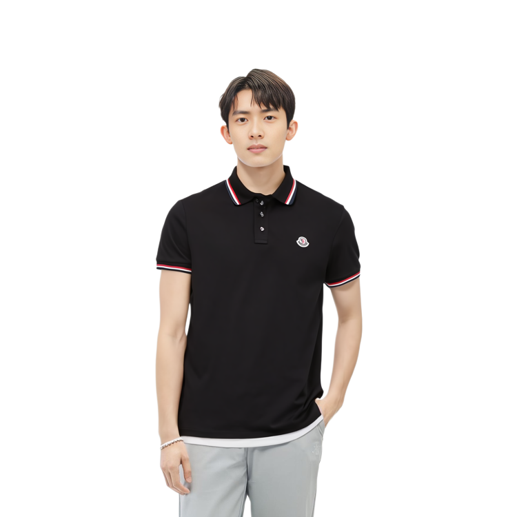 Moncler Black Short Sleeve Polo Shirt with Cuff Stripes F20918A7030084556999 圖 4