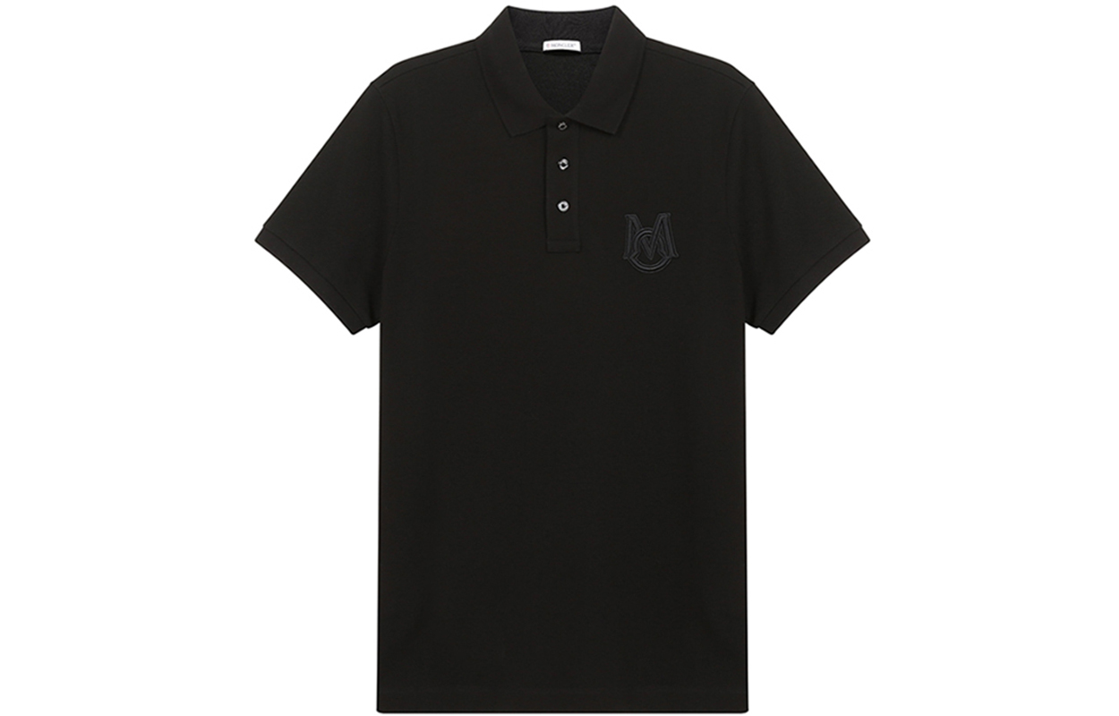 Moncler Black Short Sleeve Polo Shirt with Solid Logo Embroidery. 8A7290084556999