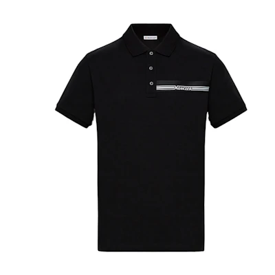 Moncler Black Striped Logo Print Short Sleeve Polo Shirt 16301891330429096