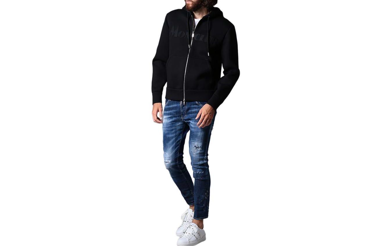 Moncler Black Zip-Up Hoodie with Letter Print and Hood MC8G7452080971999