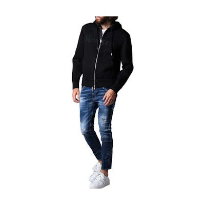 Moncler Black Zip-Up Hoodie with Letter Print and Hood MC8G7452080971999