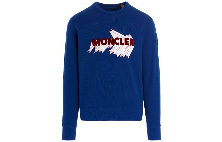 Moncler Blue Crewneck Pullover Sweatshirt with Logo Embroidery. 8G00010809JY75G