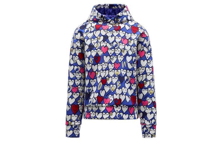Moncler Blue Hoodie with All-Over Heart Print 0978G00020899K3740