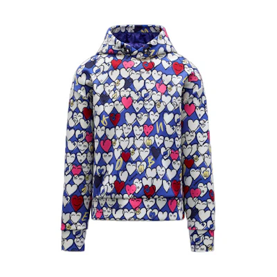 Moncler Blue Hoodie with All-Over Heart Print 0978G00020899K3740